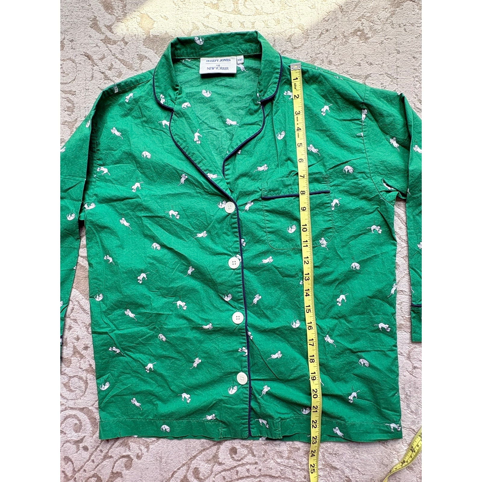 Sleepy Jones X New Yorker Women's Xxs Green Dog Print Pajama Set Cotton — image 5 of 7